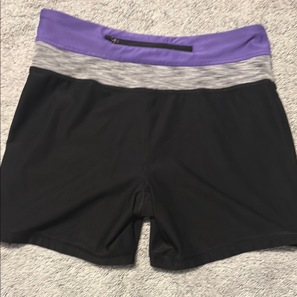 Women's Black and Purple Athletic Shorts
